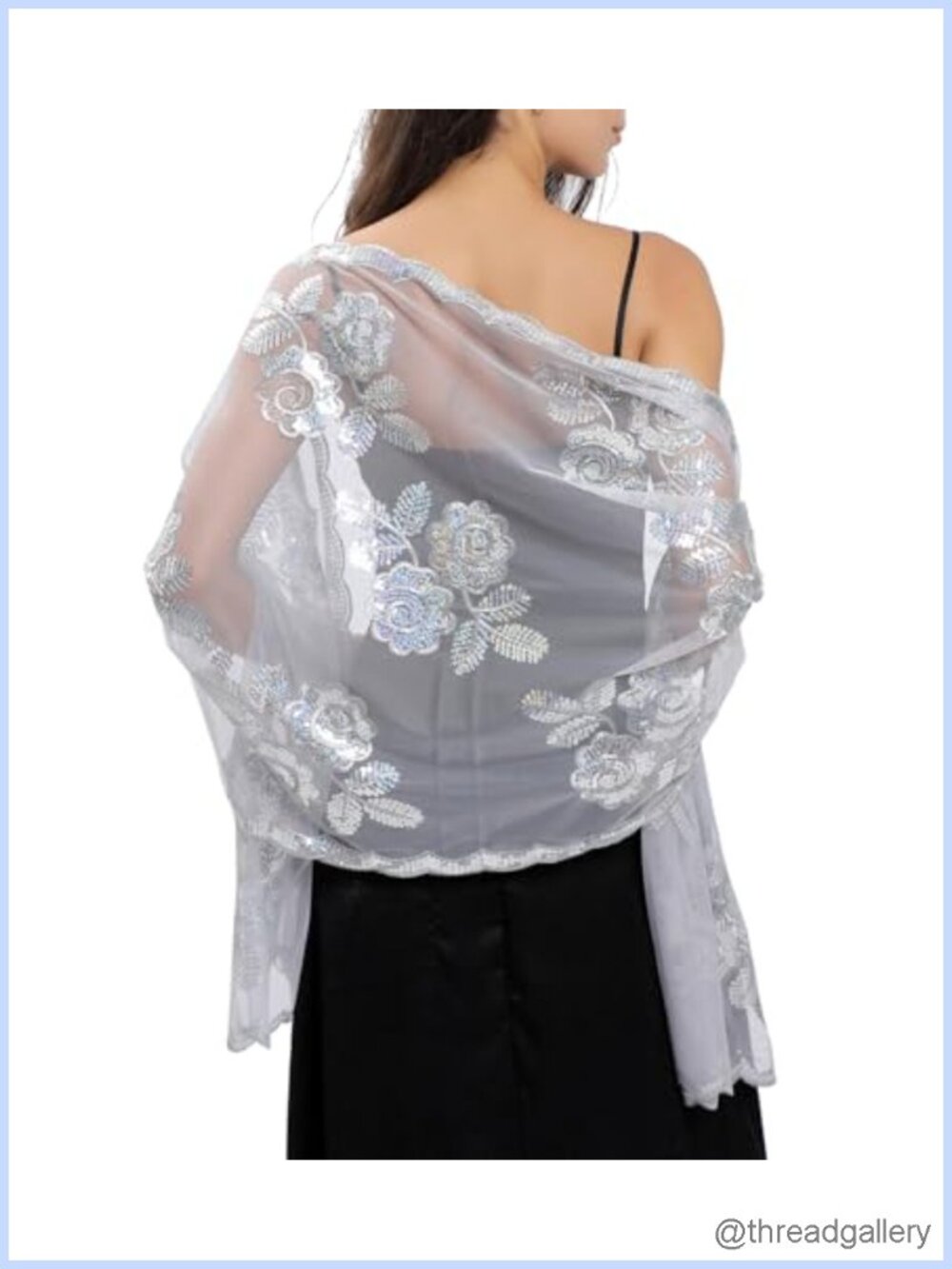 Women Sequin Flower Sheer Wrap Shawl for Dress Formal Evening